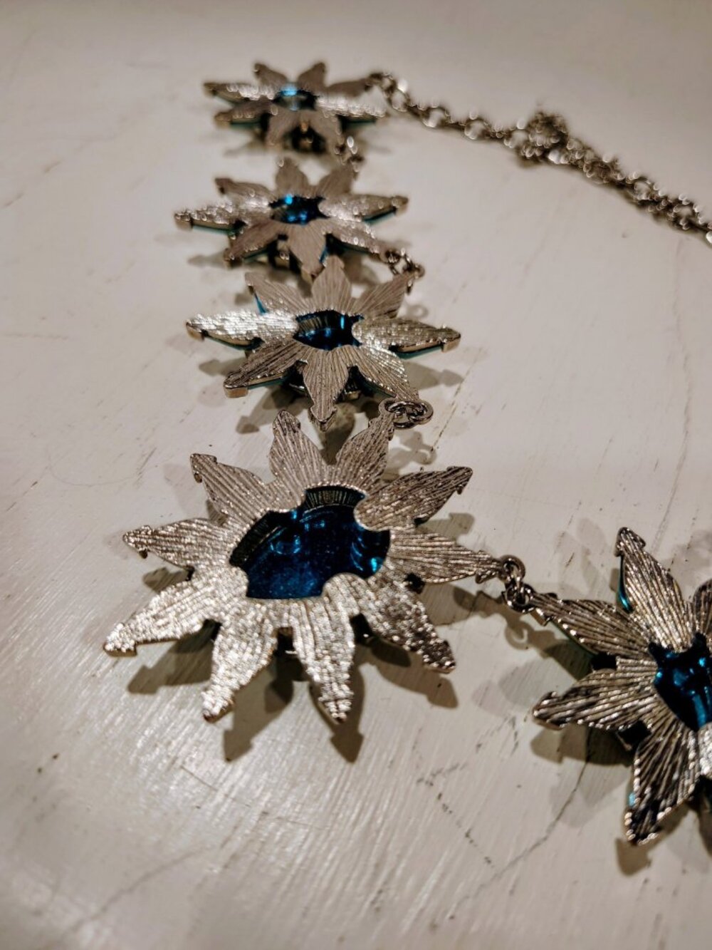 Aqua Blue Jeweled Gypsy Starburst Silver Necklace, Boho, Statement, EUC - Picture 9 of 10